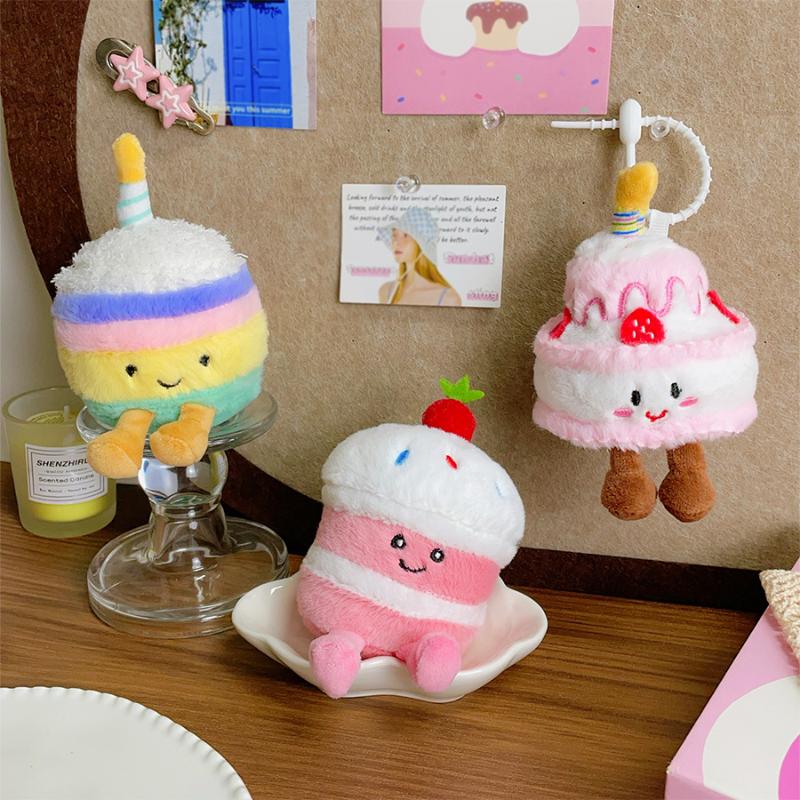 Cartoon Cake Plush Keychain Kawaii Creative Birthday Cake Dessert Doll Pendant Backpack Decoration Accessories Toys Gifts
