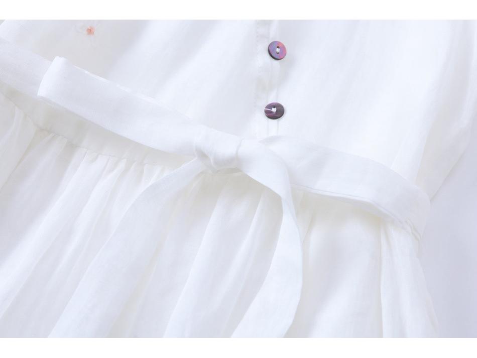 2024 Embroidered Ramie V-Neck Women's Mid-Sleeve Long Dress