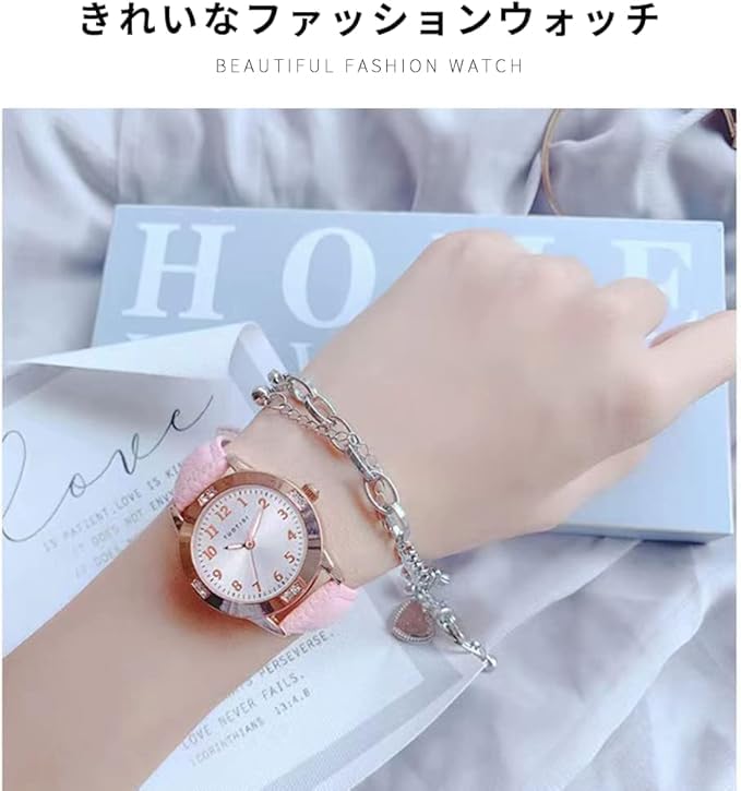 Wristwatch Girls Quartz Cute Casual Watch Round Face Diameter 28mm PU Leather Belt Japanese Movement Arabic Numeral Index Everyday Water-resistant