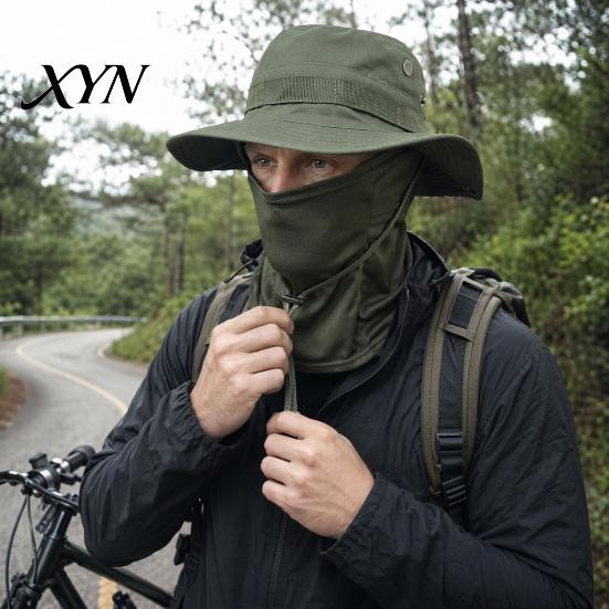 Quick-drying Hat Camouflage Sun with Balaclava Face Mask, UV Protection Men Wide Brim Hat, Breathable Bucket for Outdoor Fishing Hiking Cycling