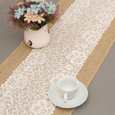 30X180Cm Çuval Dantel Masa Örtüsü Doğal Jüt Rustik Düğün Dekoru