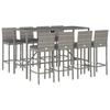 VidaXL Ensemble de bar de jardin 9 pcs avec coussins gris poly rotin, ensemble de table de bar, table et chaise de bar, 3187648