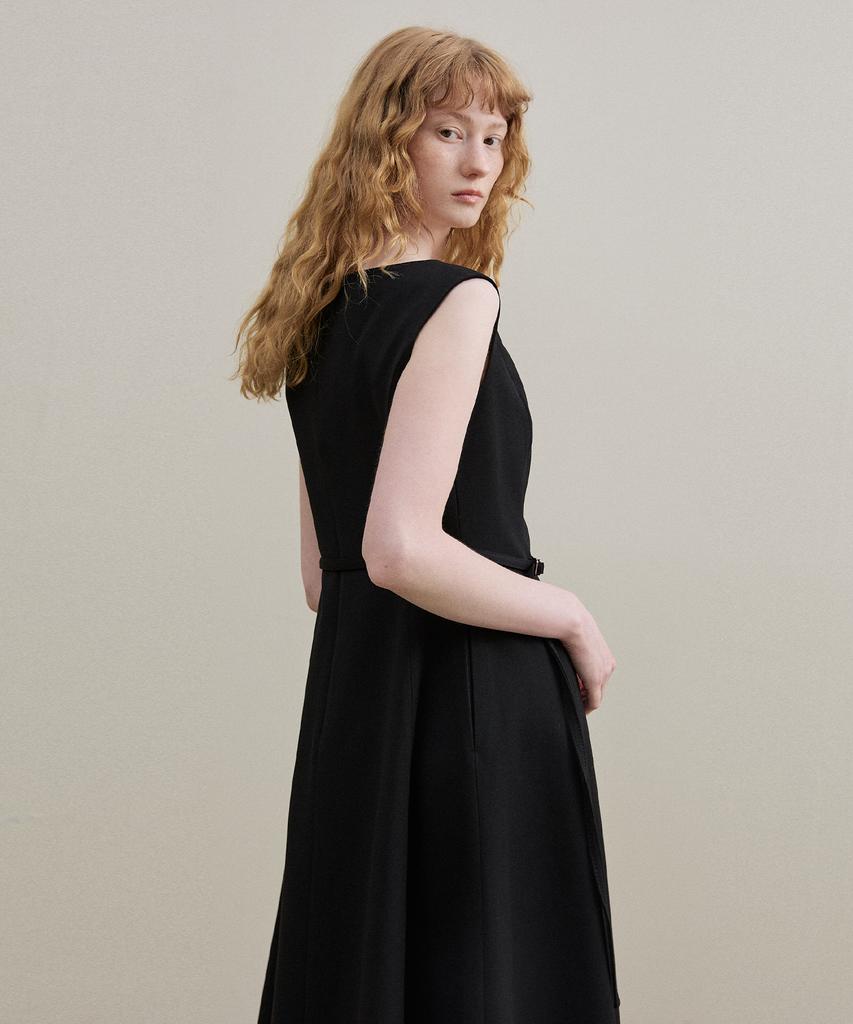 Artid Boat Neck Belted Dress_Black