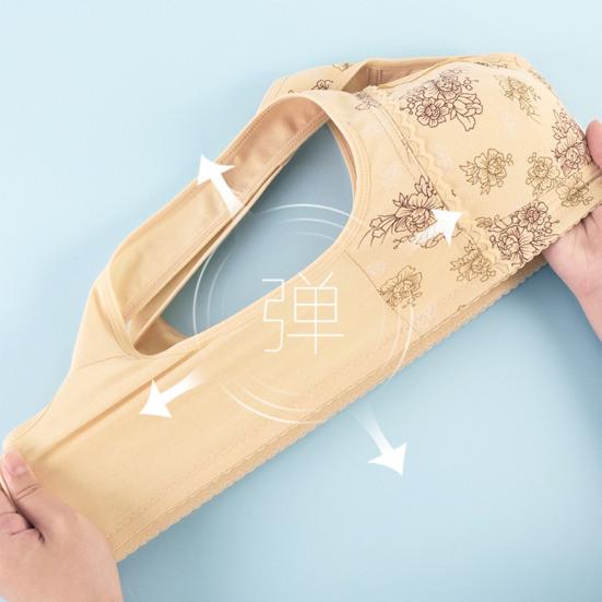 Damen Sport-BH Träger Knopf vorne Kabellos Guter Halt Blumendruck Elastische Schulter Atmungsaktiv Stoßfest Push-up