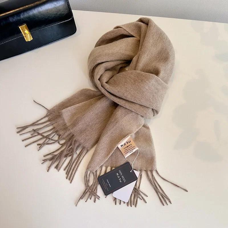 High Quality Soft Warm Thick Scarf Women Men 100% Wool Double-sided Tassel Muffler Male Female Thermal Classic Shawl Ladies