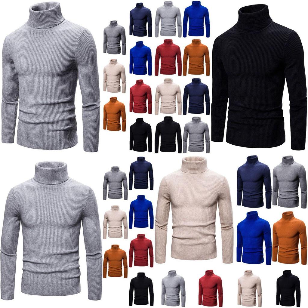 Men's Long Sleeve Solid T Shirt Cozy High Neck Turtleneck Pullover Sweater Top Ideal For Cool Days