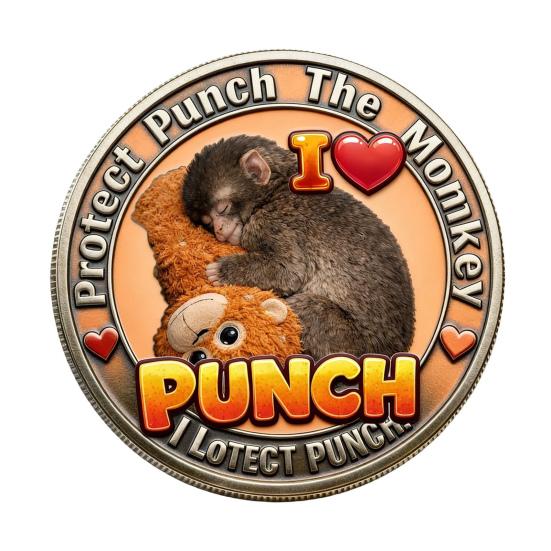 Cute Baby Monkey Challenge Coin Metal Monkey Holding Plush Toy Pocket Token 3D