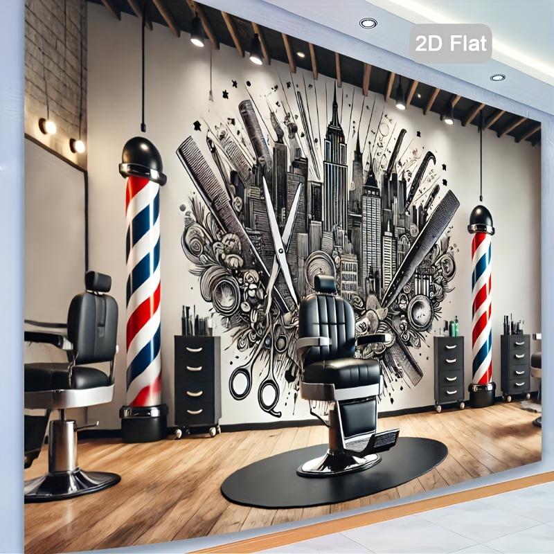 2D plan, 1 camera background - hair salon corner, featuring NYC skyscraper and hair salon design