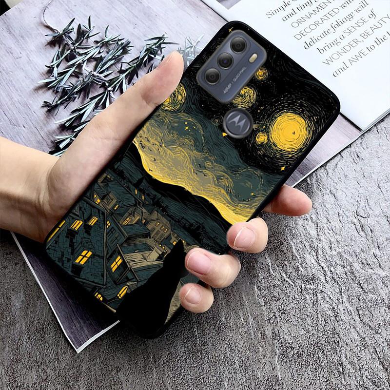 Handyhülle für Moto G86 G85 G75 G15 G05 G56 G72 G53 G54 G84 G60 G31 G32 G24 G 5G G Play Sternennacht van Gogh Katze