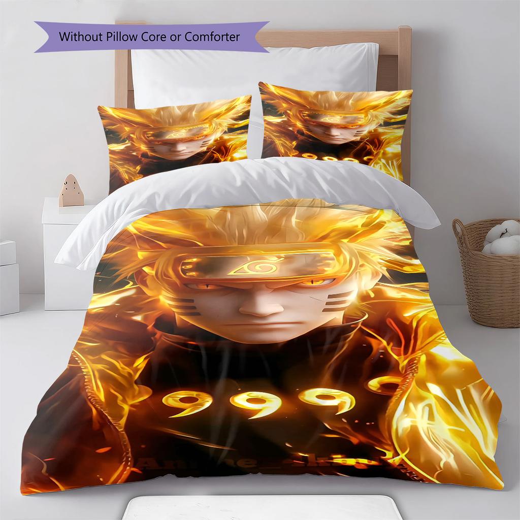 Naruto Chibi Style Bedding Set Anime Duvet Cover Polyester Soft Comforter Bedroom Set -QJY