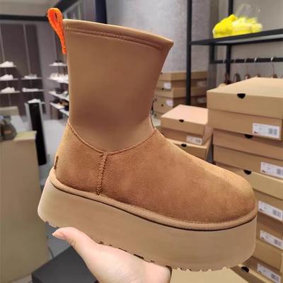 Thick-soled Snow Boots, New Winter Velvet Warm Cotton Shoes, Medium Tube Fur Integrated Elastic Pencil Boots