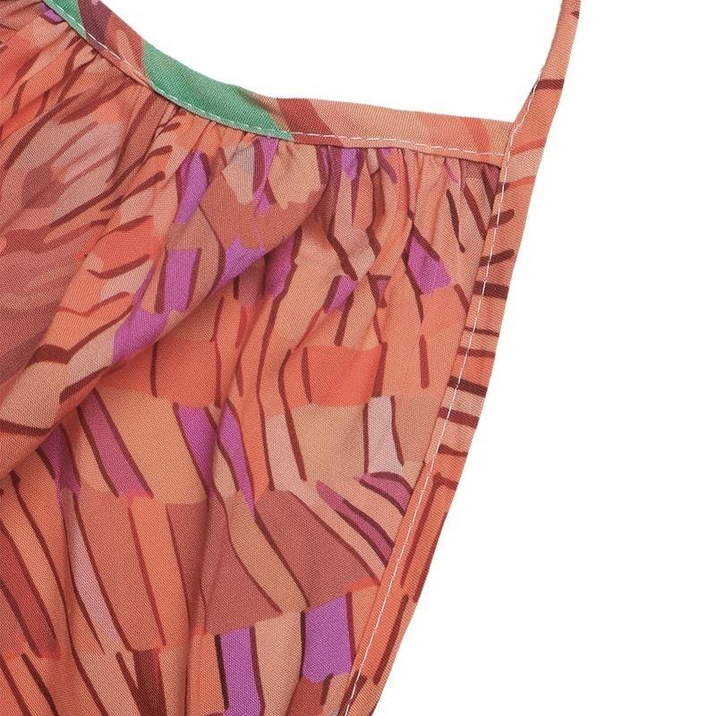 Bohemian Vacation Style Loose Abstract Print Halter Backless Long Dress For Women