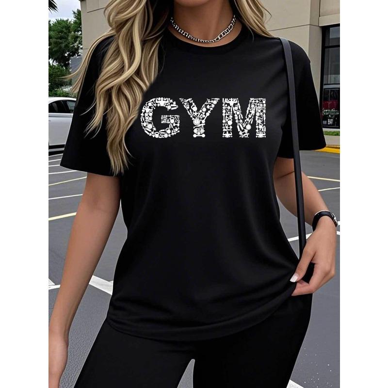 Single-Piece Women's Short-Sleeve T-Shirt, GYM Design Trendy Art Creative Fun Popular Print Pattern, Breathable Stretch Round-Neck Top