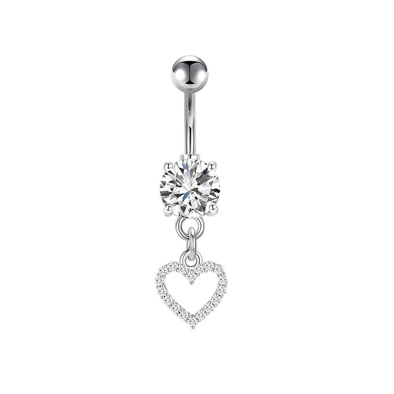 Heart-shaped Round Piercing Jewelry Navel Ring, Copper Inlaid Zircon Stainless Steel Navel Nail