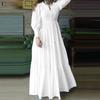 Women Casual V-Neck Solid Color Long Sleeve Loose Long Dress