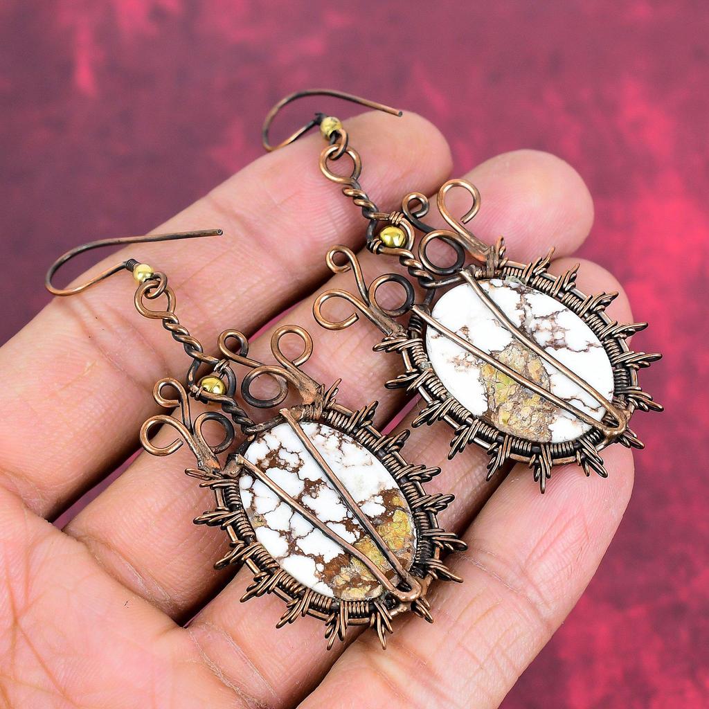 Wild horse magnesite earring copper wire wrapped earring dainty copper jewelry handmade gemstone earrings gifts for her wire weaving jewelry