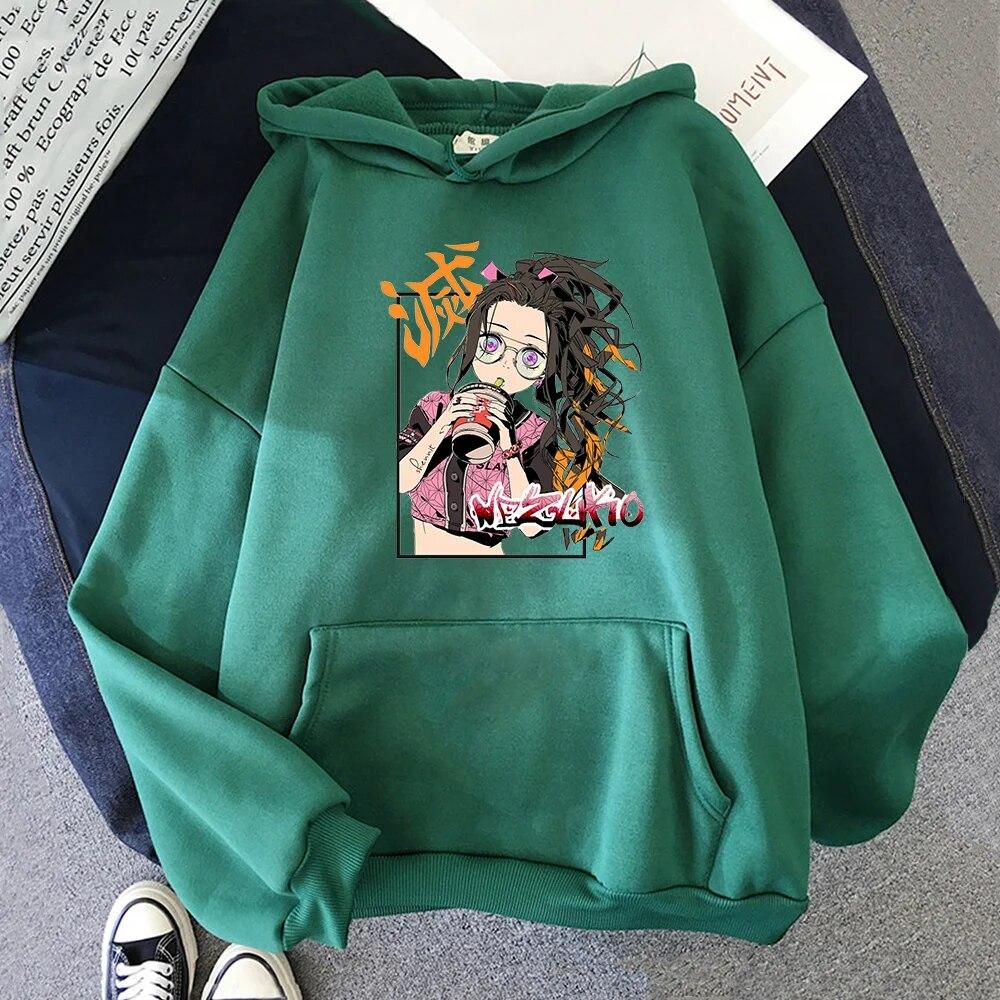 Oversized Hoodies Unisex Women Pullover Kawaii Anime Graphic Casual Hooded Kamado Nezuko Hoodie Unisex Demon Slayer Hoody Tops Unisex Hoodie