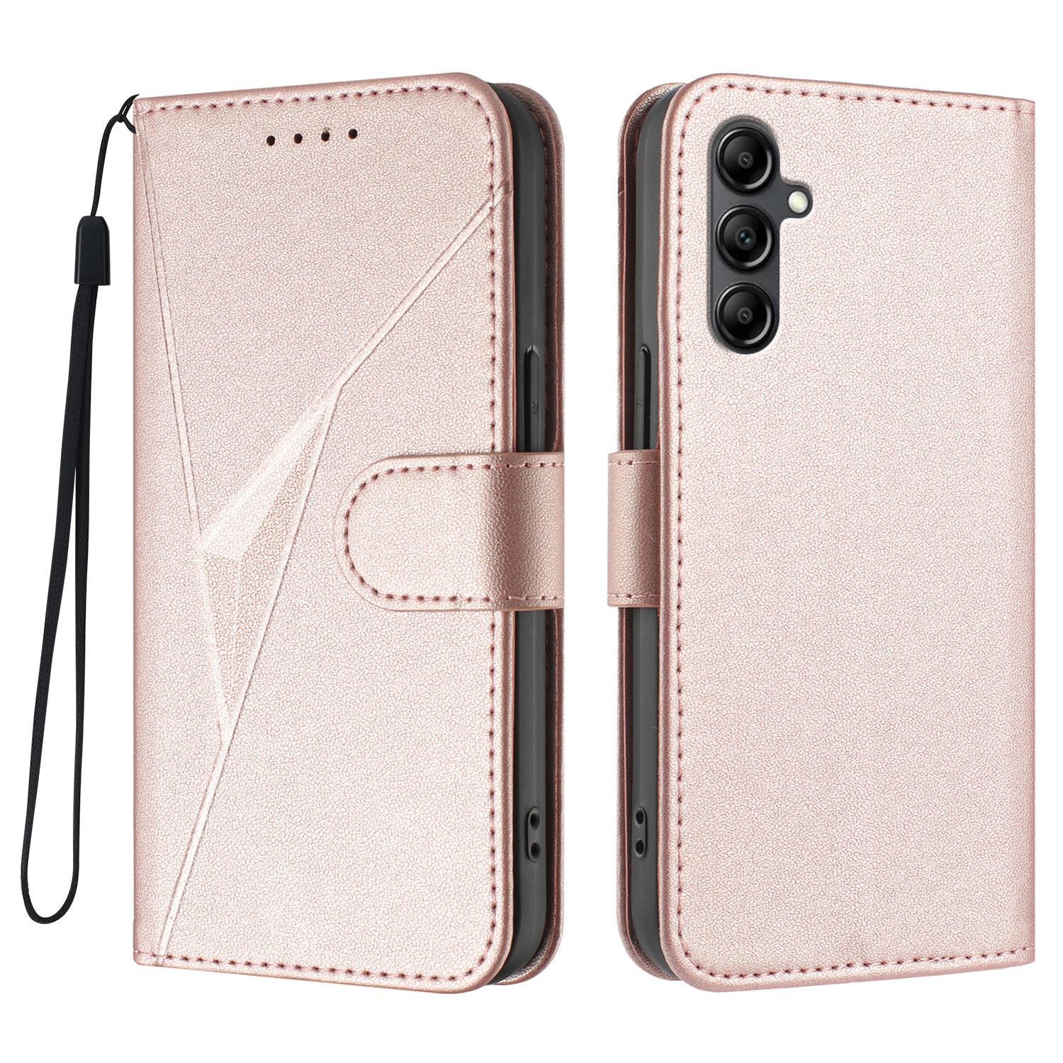 

For Samsung Galaxy A17 Case Triangle Imprint Leather Phone Cover with Lanyard Rose Gold
