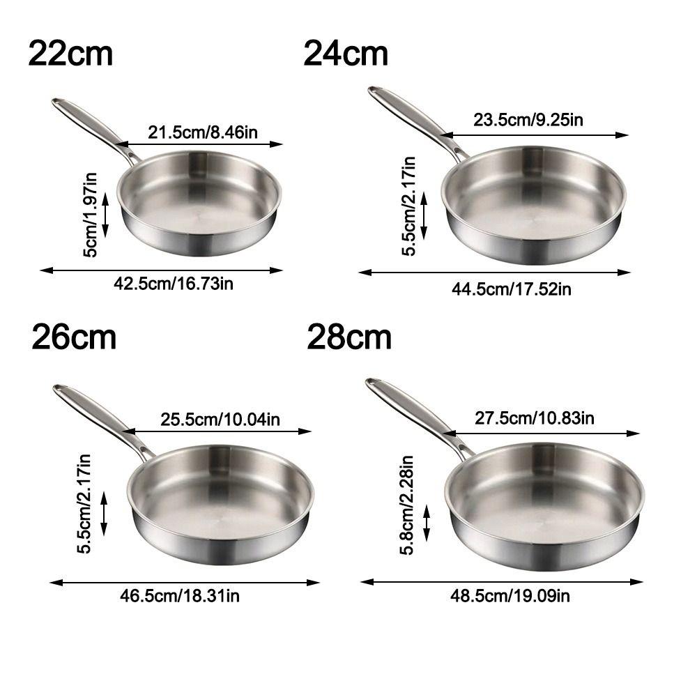 316L Stainless Steel Frying Pan Non-Stick Uncoated Cooking Pot  for Gas Stove Induction Cooker