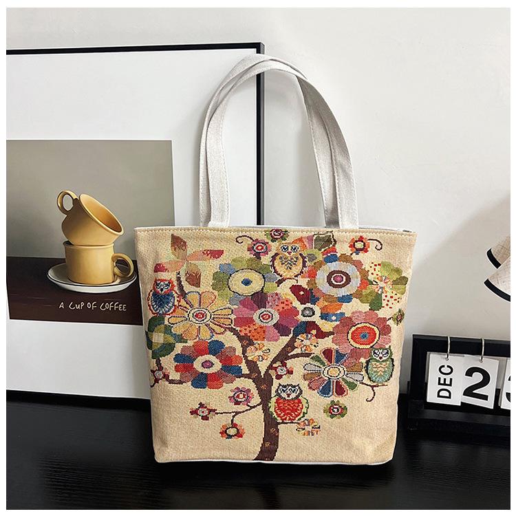 Women's Ethnic Style Embroidered Canvas Shoulder Bag - Large Capacity