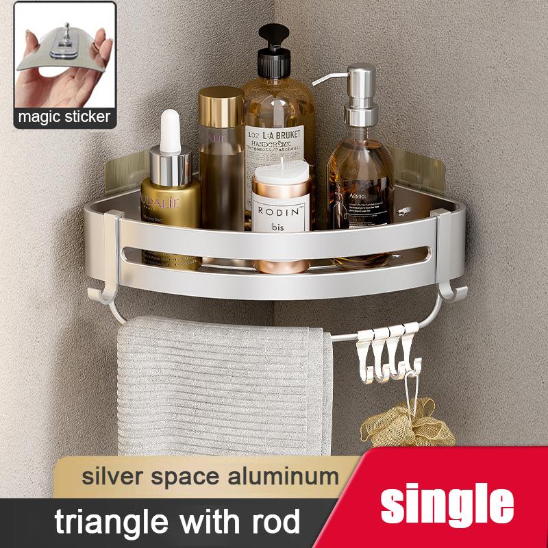 Bathroom Shelf Space Aluminum Shampoo Rack Makeup Storage Organizer Toilet Corner Wall Mounted Shower Shelf Bathroom Accessories