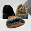 Add Fur Lined Winter Hats Solid Color Knitted Hats Casual Beanie Cap  Men And Women