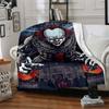 1pc It "Clown" Flannel Throw Blanket - HD Printed Lightweight Soft Warm All-Season Blanket for Sofa, Bed, Travel, Camping 019