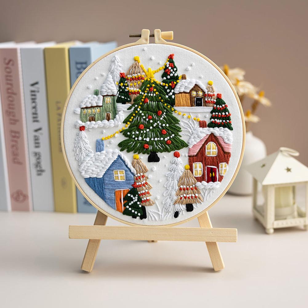 Christmas Stamped Embroidery Kit with Needle Thread Instructions Christmas Series Craft Needlework Handmade for Adults Beginner