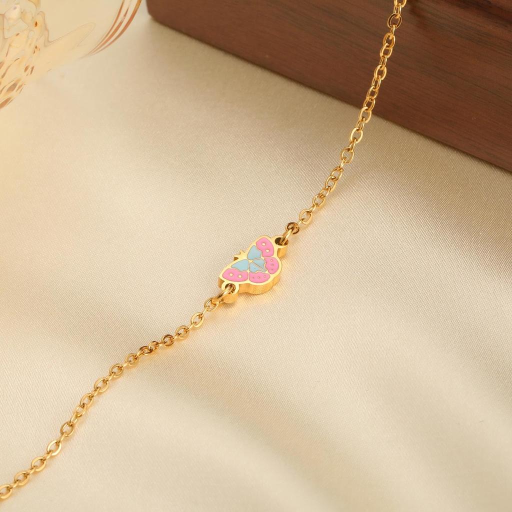 Rockyu Allure Gold Stainless Steel Bracelet with Butterfly Cute Baby Gift for Birthday Kindergarten Entry Stylish Accessory Kids' Charm, Adjustable,