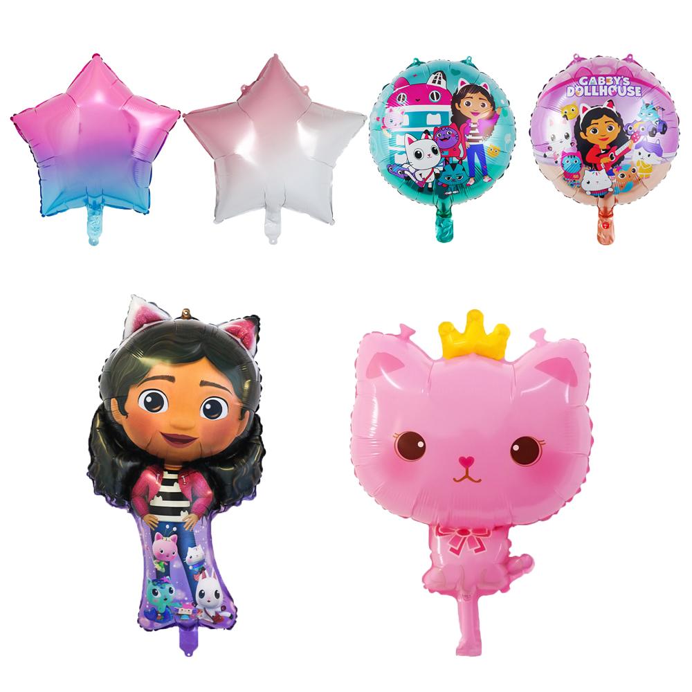 6 Pcs Gabby Doll Birthday Party Balloon for Baby Shower, Gender Reveals