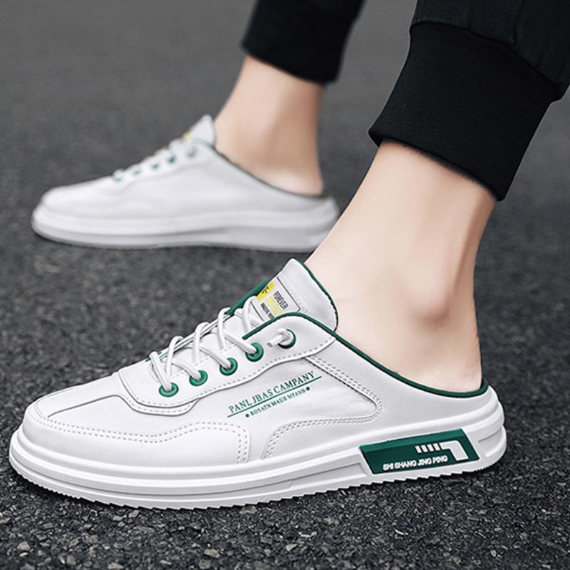 Summer Men Casual Flats Shoes Breathable Fashion Men Half Slippers Outdoor Canvas Shoes Saft-sole Black Sandals