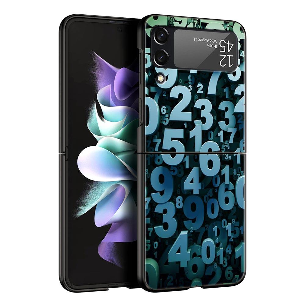 Number Pattern Hard PC Phone Case For Samsung Galaxy Z Flip 7 6 5 4 Black Cover For Galaxy Z Flip 3 Foldable Shell Fundas Capas