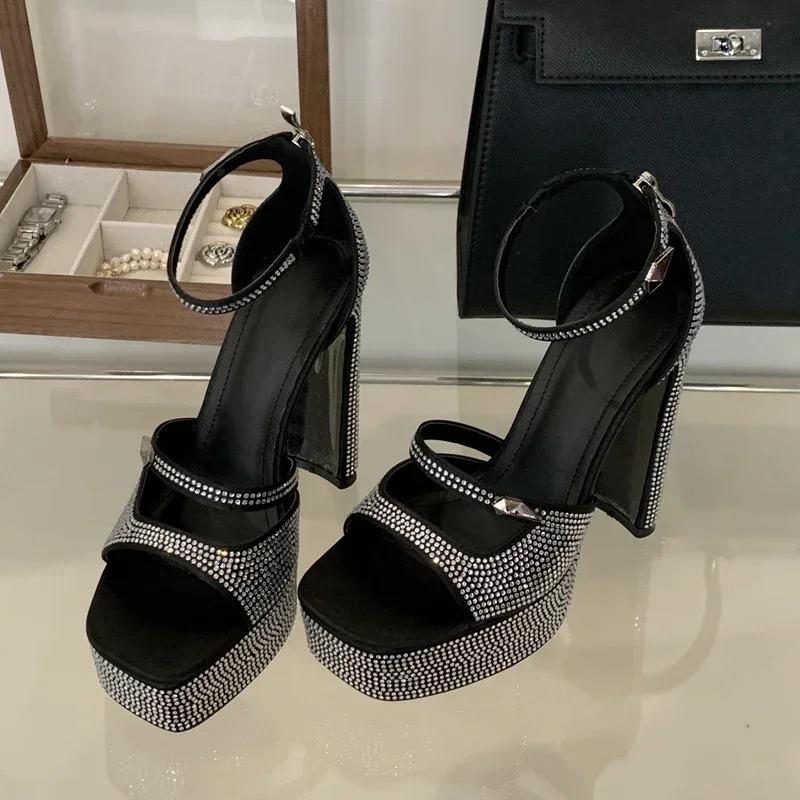 Women's Shoes Fashion High Heel Sandals Hollow Out Open Toe Sandals Platform Square Heels Shoes for Women Party Shoes Zapatos