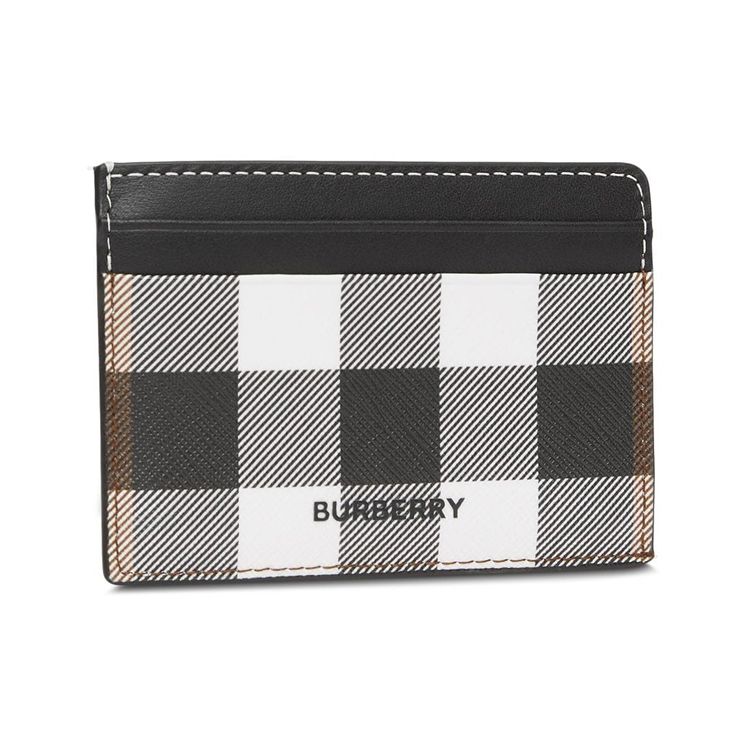Burberry Check Leather Card Holder Wallet Unisex Wallets Black White 8036672