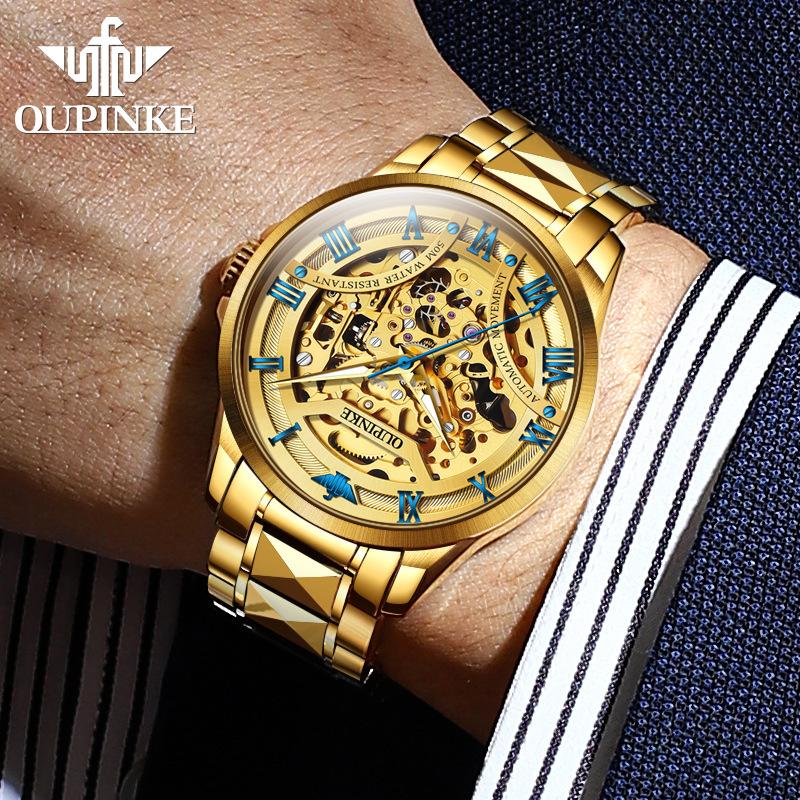 OUPINKE Men's Watch Full -automatic Mechanical Watch Hollow Movement Waterproof High -end Watch