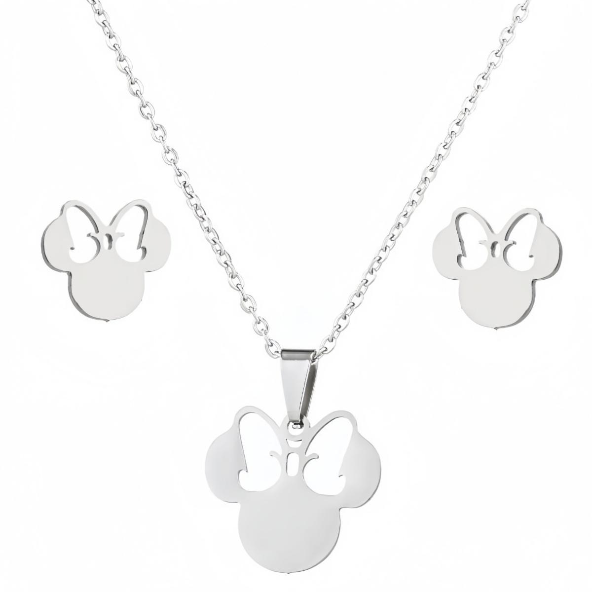 

Аниме Милый Мультяшный Бант Мышь Нержавеющая Сталь Циркон Набор Для Женщин Свадебные Аксессуары Серьги и Ожерелье Невесты Набор с Цирконом 45cm