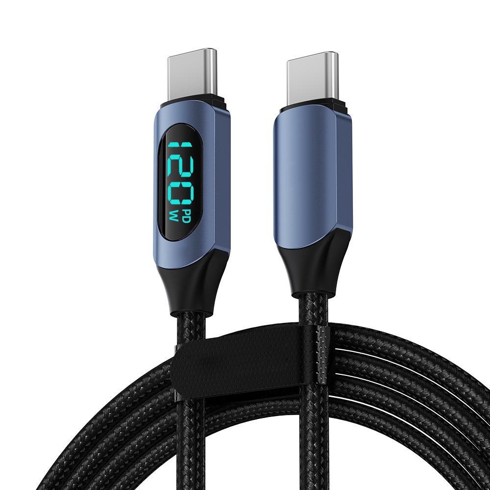 120W Dual Type-C Fast Charging Cable with Digital Display for Apple, Huawei, Vivo, and Oppo