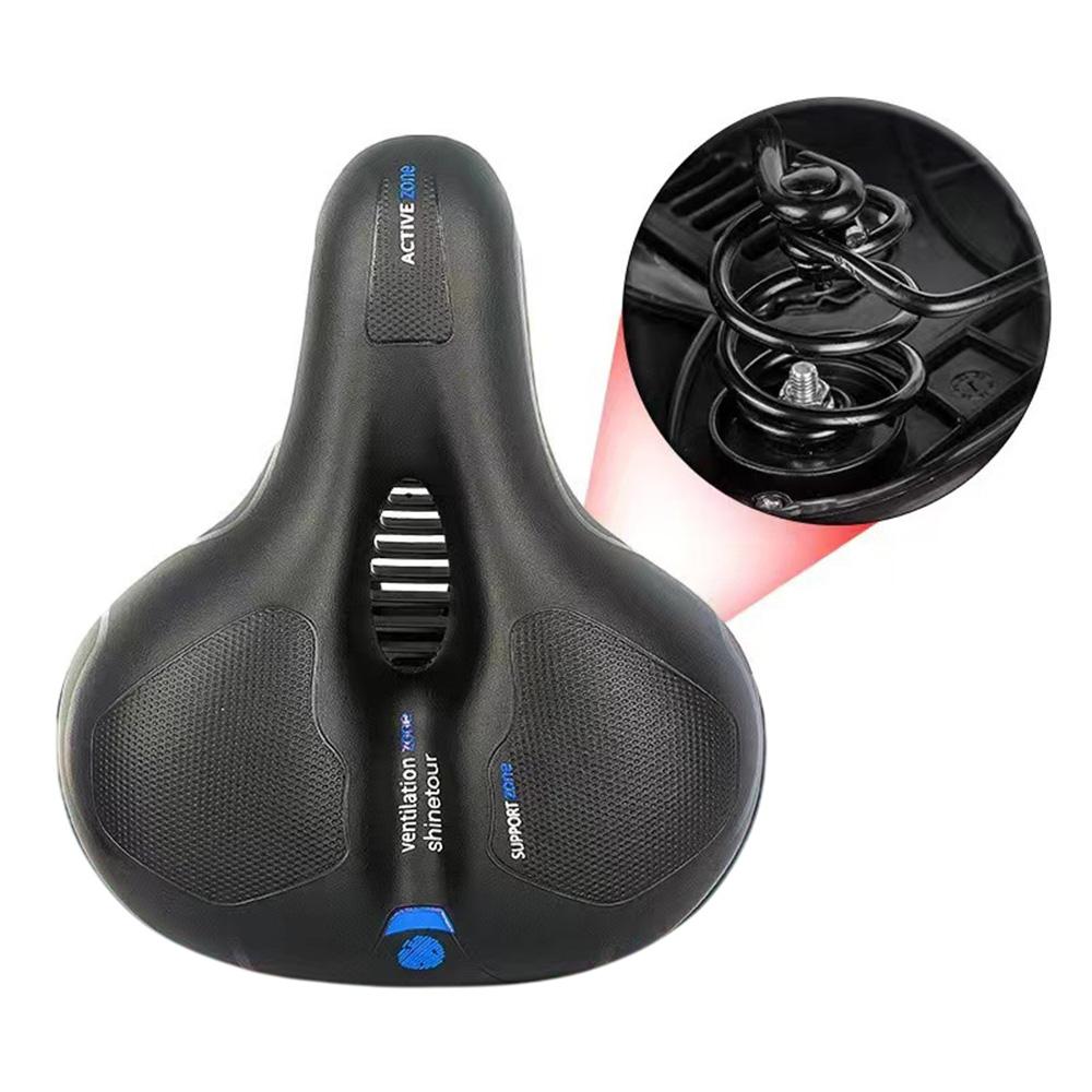 Mountain Bike Sponge Seat Cushion Reflective Wide Saddle with Shock Absorbing Spring B
