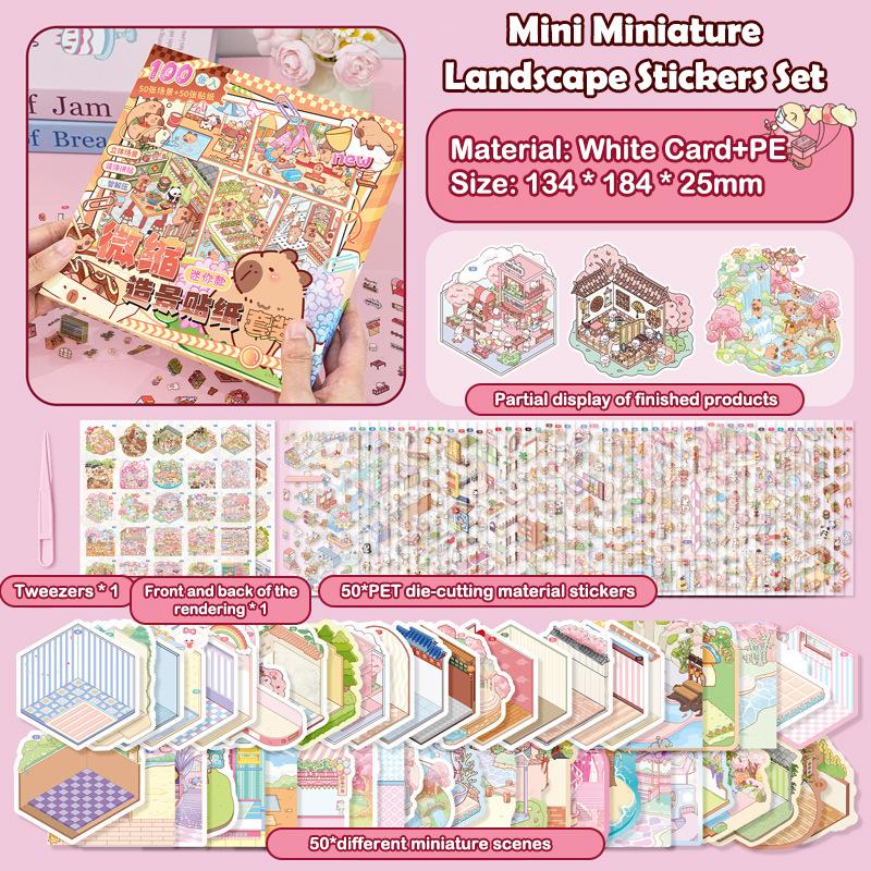 50 Styles Miniature Scene Landscape Stickers Three-Dimensional House Stickers Toys Girls Birthday Gifts