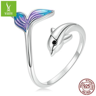 Design Gradual Change Oil Drop Dolphin Opening Ring, Niche Light Luxury 925 Silver Ring Bsr270