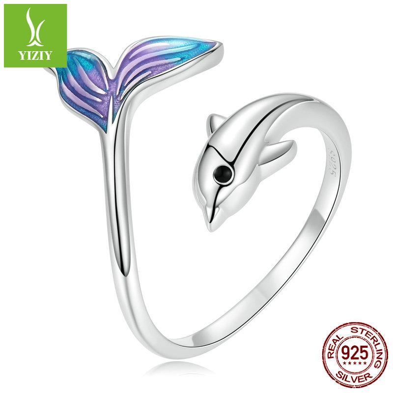Design Gradual Change Oil Drop Dolphin Opening Ring, Niche Light Luxury 925 Silver Ring Bsr270
