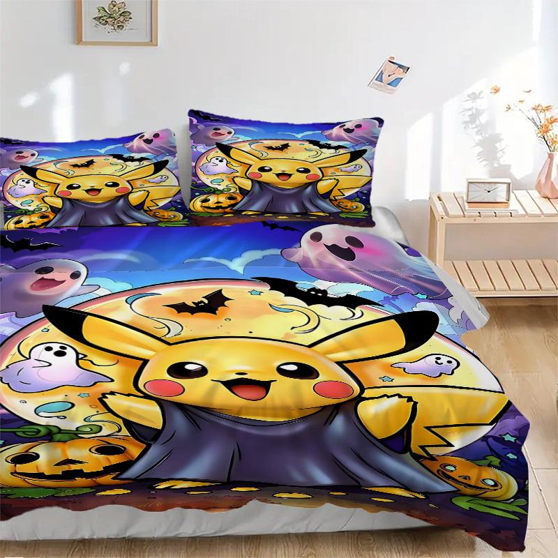 

3pcs Pikachu Duvet Cover Set, Includes 1 Duvet Cover and 1/2 Pillowcases (No Insert) yy251104232 135x200cm