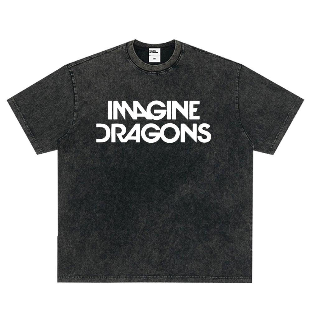 Imagine Dragons Loom World Tour Vintage Washed T Shirt Rock Band Tshirt Men Women High Quality Cotton Short Sleeve T Shirt