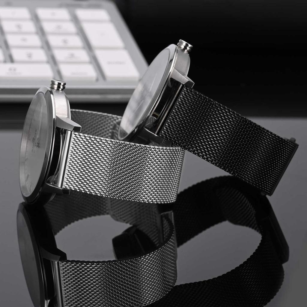 ANNEFIT 20mm Mesh Stainless Steel Watch Quick 316L Stainless Steel Replacement Black Band, Release, Strap,