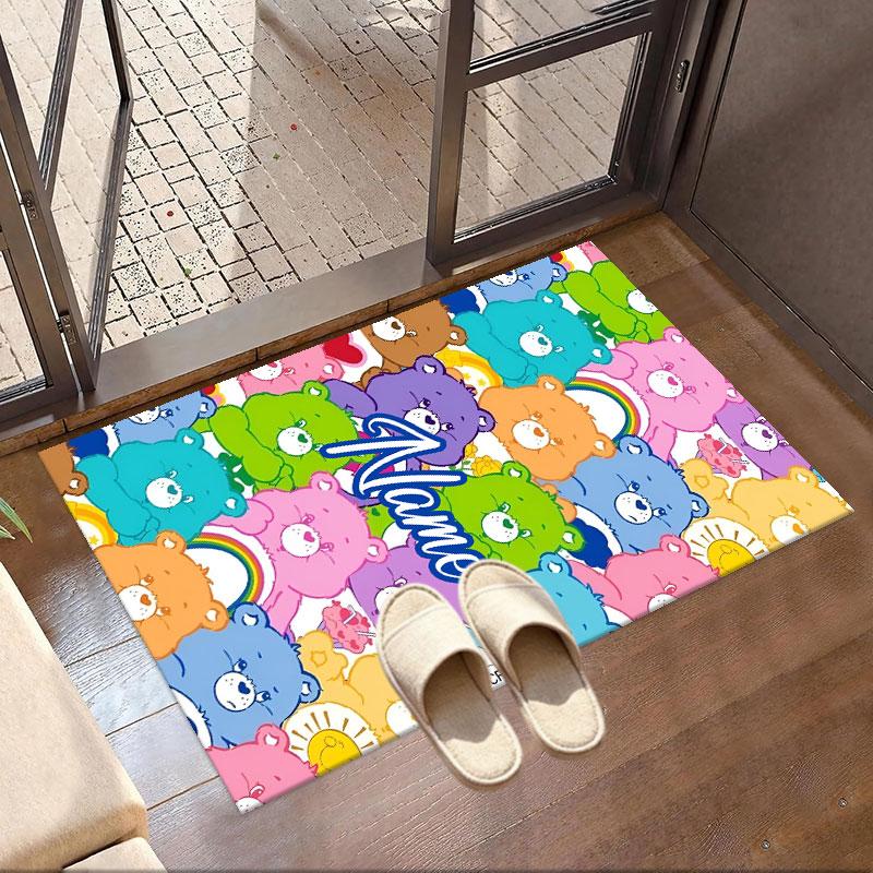 Custom Name Personalized Care Bears Print Carpet, Versatile Home Decor Rug, for Playroom, Apartment, Balcony, Entryway, Hallway Gift