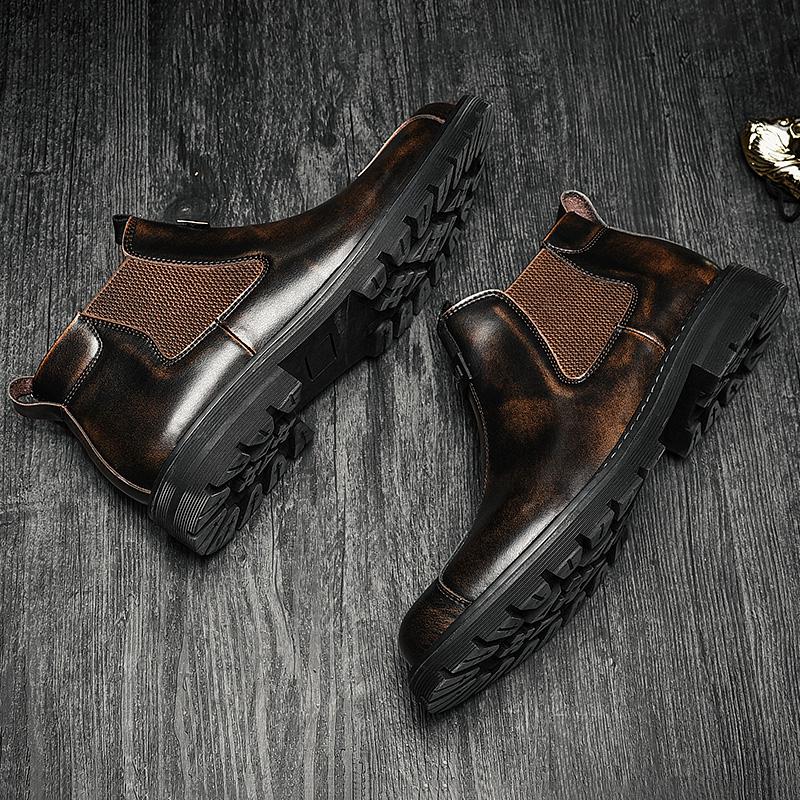 Fashion Leather Ankle Boots Man Casual Loafers Luxury Design Slip On Male Dress Boots Leisure Style Big Size Outdoor Wear-resistant Sole