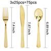75pcs Gold Plastic Silverware- Disposable Gold Glitter Plastic Cutlery- Plastic Flatware Includes 25 Forks, 25 Spoons, 25 Knives