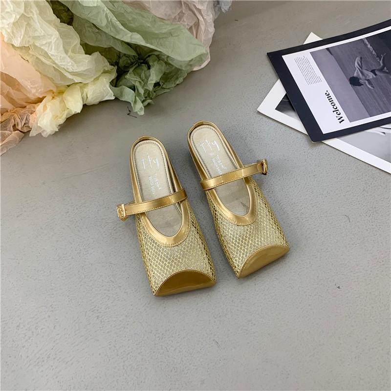 

Fashion Bailamos 2025 New Women Slippers Summer Wear Round Toe Straight Buckles Casual and Comfortable Flats Cut-out Single Shoes Dress 39 золотой