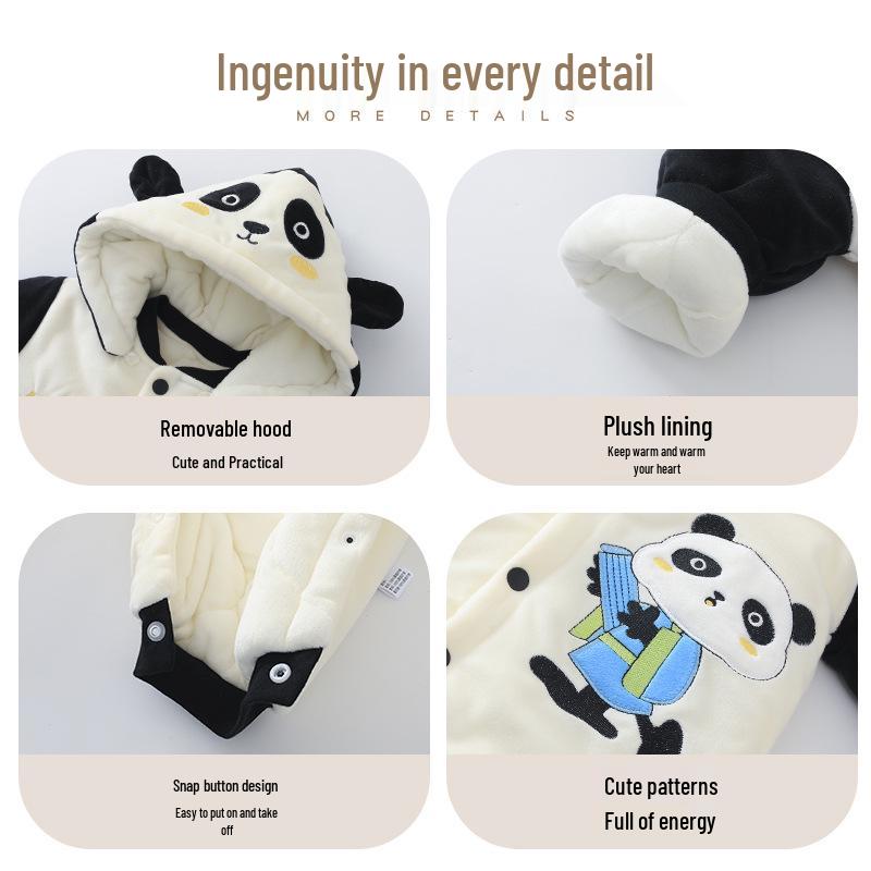Nieuwgeboren Panda Capuchon Voetjes Jumpsuit: Warm Fleece, Katoenen Vulling, 3-24 Maanden