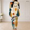 Women Plus Size Printed Half Zip Long Sleeve Longline Top Fitted Pants Two Piece Set